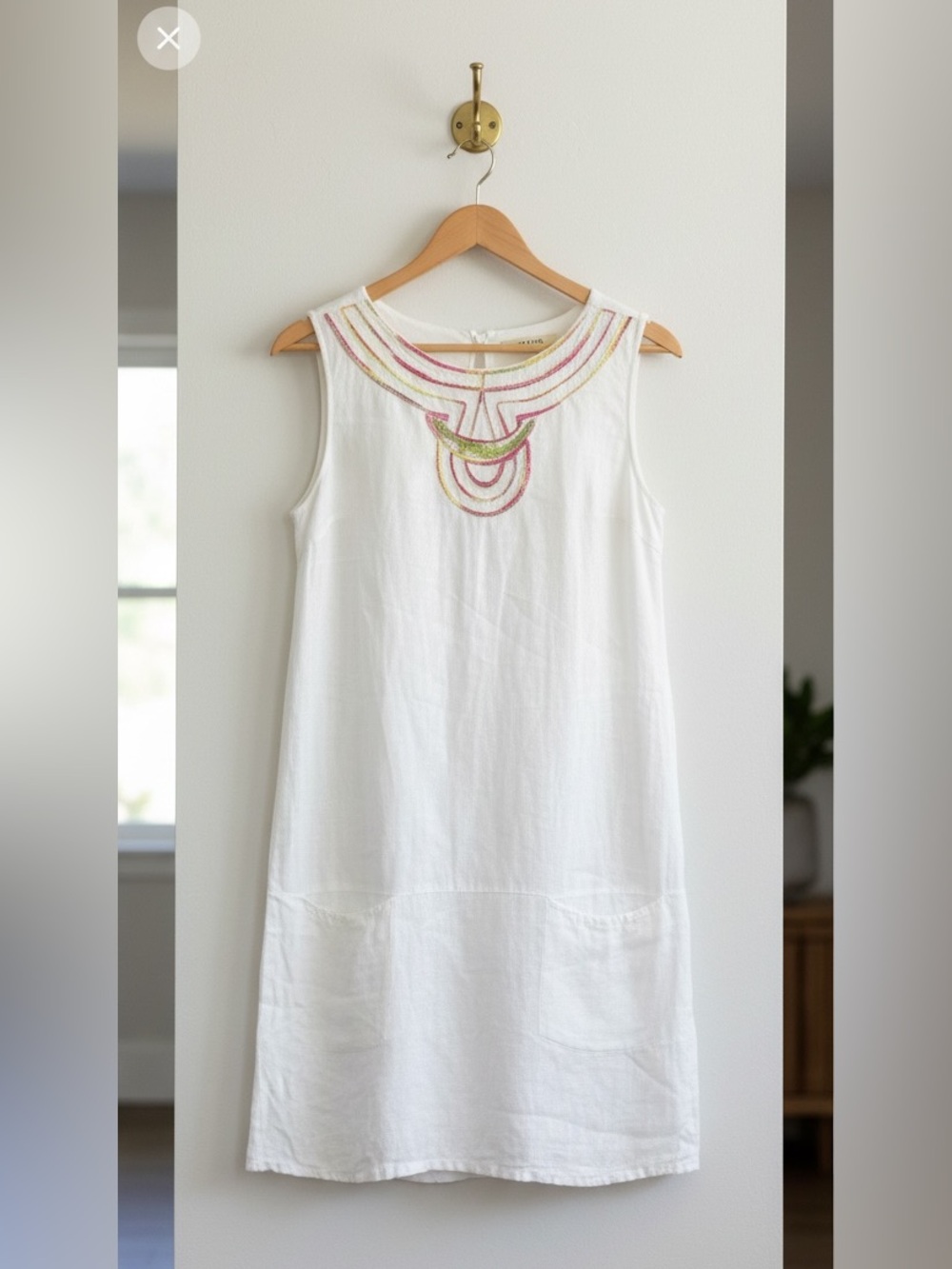 Carla Conti Italy White Sequin Detailing Resort Wear Linen Dress Size M
